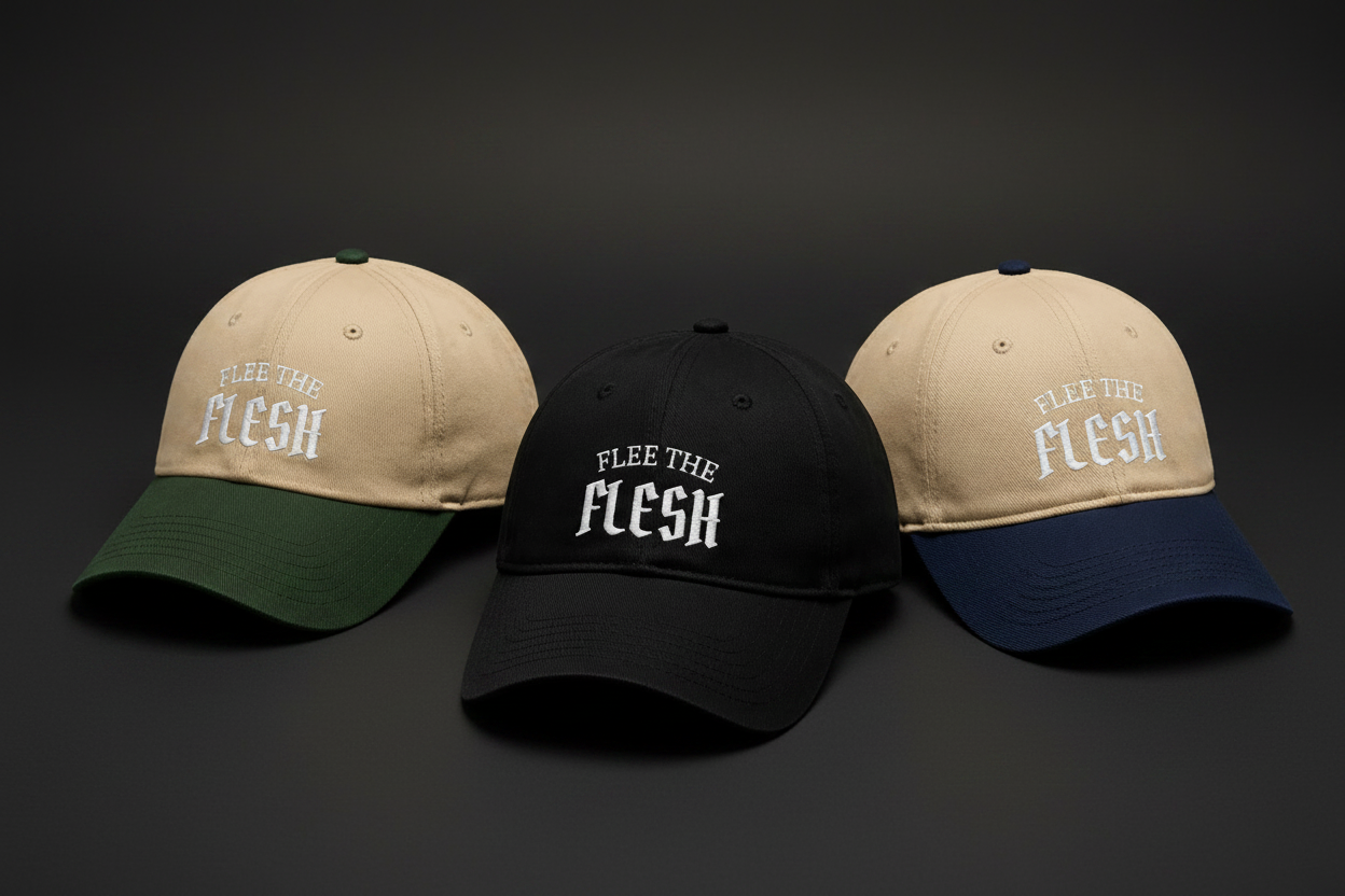 FLEE THE FLESH Embroidered Cap | Premium Cotton Adjustable Hat | Minimalist Streetwear Cap | Unisex Everyday Hat