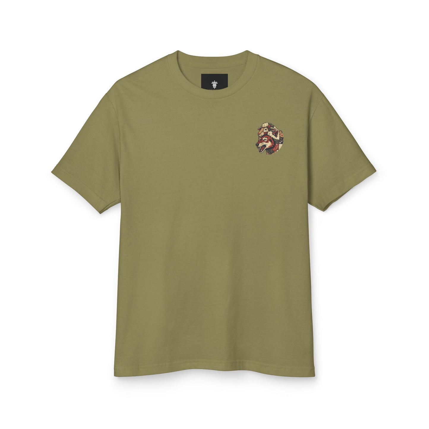 Wolf & Sheep Graphic Tee — Vintage Patchwork Wolf Back Print