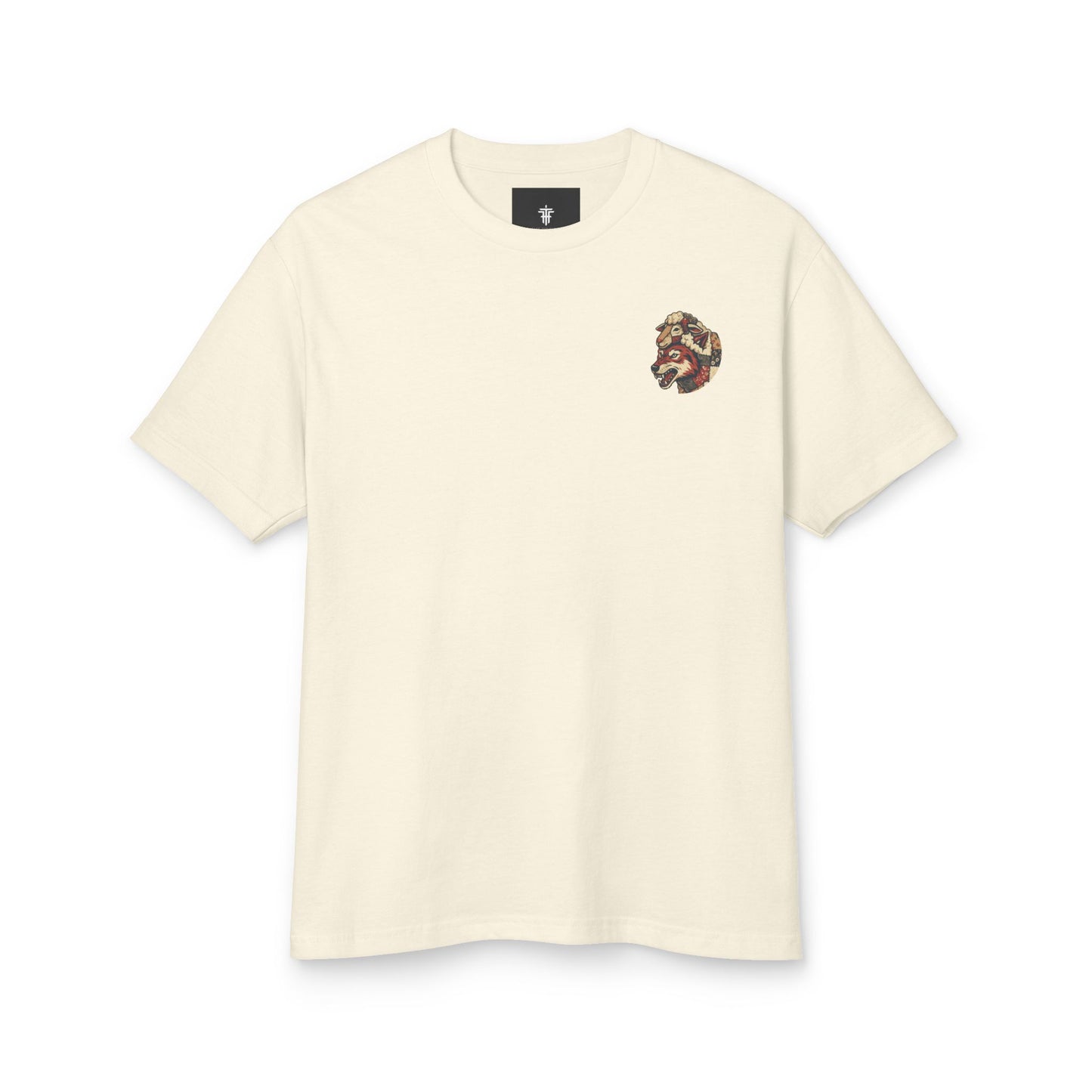 Wolf & Sheep Graphic Tee — Vintage Patchwork Wolf Back Print