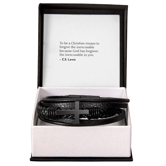 Men's Christian Cross Bracelet – Leather Wristband for Faith & Strength